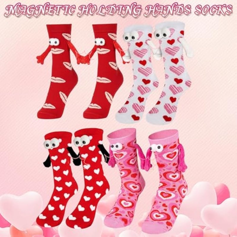 JFBNXB Couples Socks, Funny Valentine's Novelty Socks Holding Hands, 4 Pairs of Soft Cozy Socks for Couples and Best Friends, Perfect for Romantic Gestures and Gift Giving - Image 5